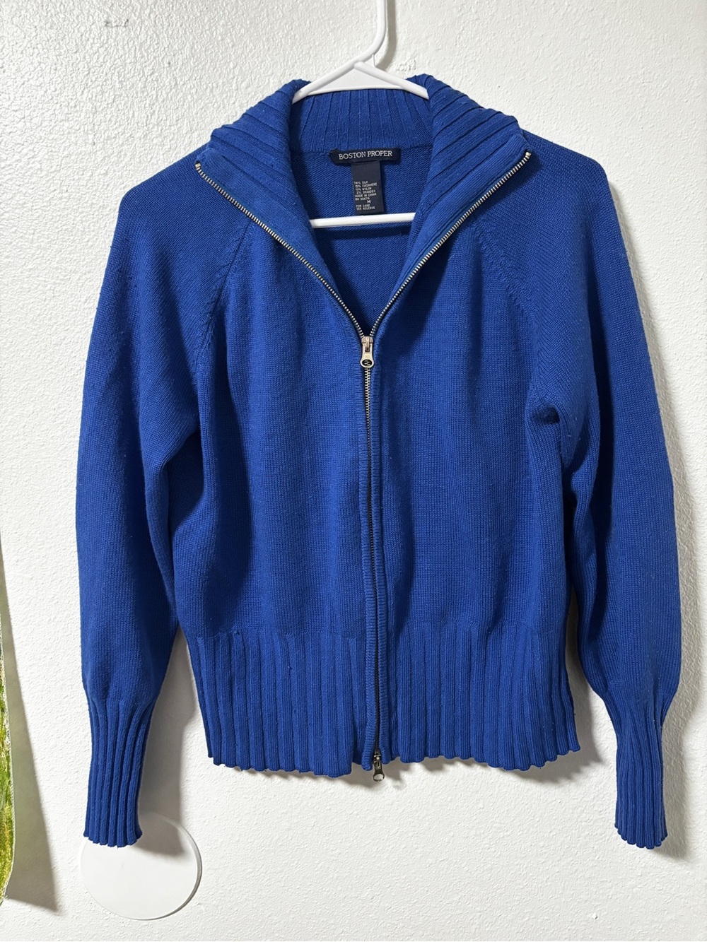 Boston Proper Cashmere Silk Cobalt Blue Zip Cardigan Sweater